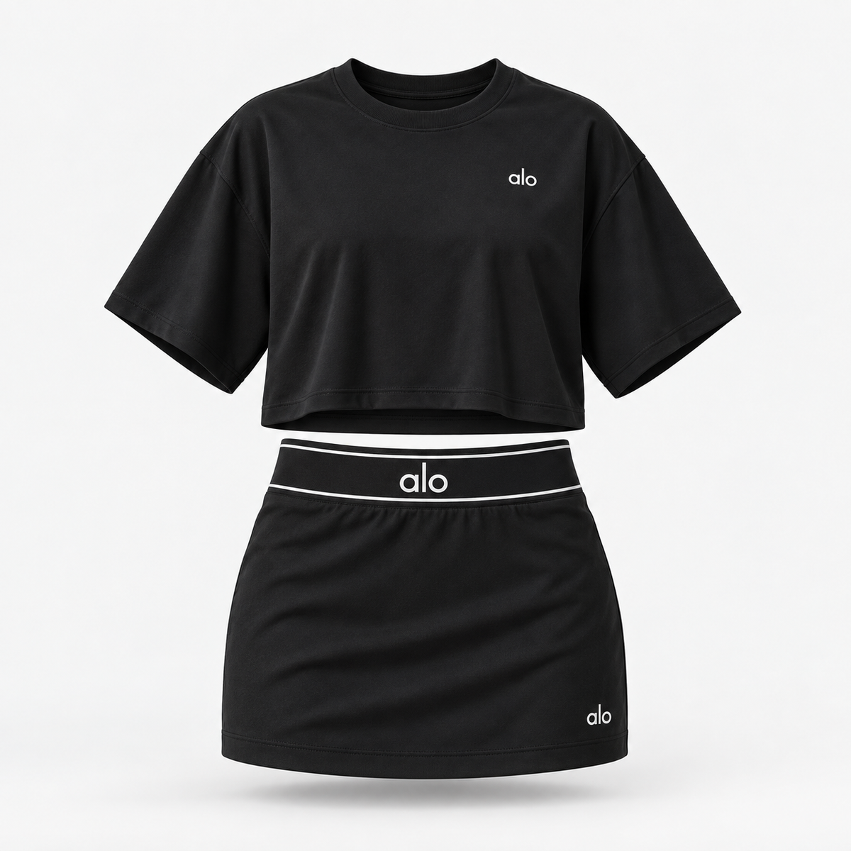 Ensemble Alo Crop Top & Jupe Femme - Noir