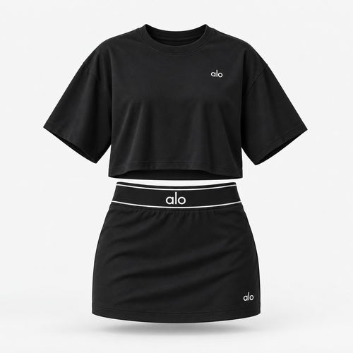 Ensemble Alo Crop Top & Jupe Femme - Noir